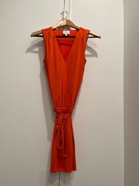 Milly Solid Orange Imported Italian Poly Summer Mini Dress Size Petite/xs